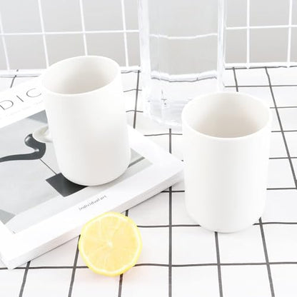 Bathroom Tumblers 2Pcs, Mouthwash Cup, Toothbrush Holders, Drink Mug, Pen Holder, Unbreakable Dishwasher Safe, 10fl.oz(300ml)/Pcs (White & White) - color: White&white