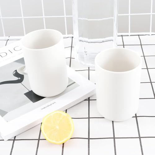 Bathroom Tumblers 2Pcs, Mouthwash Cup, Toothbrush Holders, Drink Mug, Pen Holder, Unbreakable Dishwasher Safe, 10fl.oz(300ml)/Pcs (White & White) - color: White&white