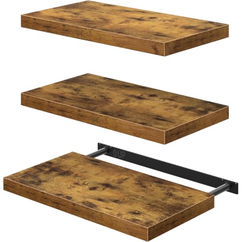 QEEIG 12" Deep Floating Shelves for Wall - 12 x 24 inch Book Shelf Bathroom Bedroom Kitchen Living Room Hanging Bookshelf Farmhouse Set of 3, Brown (026-60BN3) - color: A. Brown, size: 23.6" x 12"
