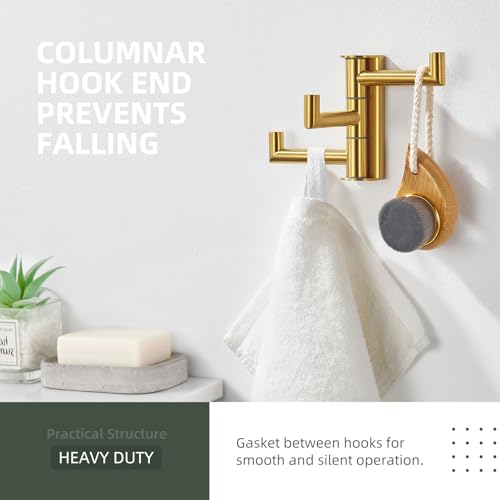 Angle Simple Swivel Towel Hook for Bathroom, Coat Hook Brushed Dark Gold | SUS304 Stainless Steel, 3 Foldable Arms, Space Saving Kitchen Hand Wash Towel Holder, Screws Mounted - color: Brushed Dark Gold, size: 1 Pack