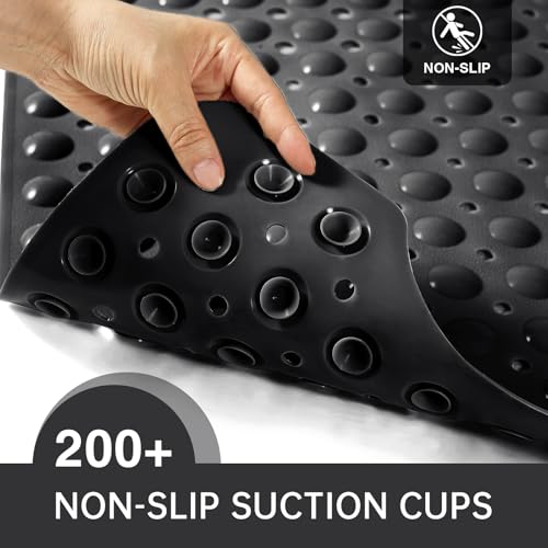Tree Bud Bathtub Mats for Shower Tub Non-Slip Bath Mat 39 x 16 Inch Extra Long Shower Mat, Bath Tub Mat for Bathroom with Machine Washable, BPA Free for Kids (Black) - color: Black