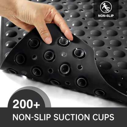 Tree Bud Bathtub Mats for Shower Tub Non-Slip Bath Mat 39 x 16 Inch Extra Long Shower Mat, Bath Tub Mat for Bathroom with Machine Washable, BPA Free for Kids (Black) - color: Black
