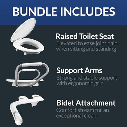 Bemis Assurance 3" Raised Toilet Seat with Handles and Bidet Attachment, Therapist Preferred for Safety, Secure Hinges, Clean Shield Guard, Elongated, White - size: Elongated, style: Raised Seat with Handles & Bidet