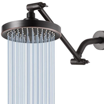 High Pressure Rain Shower Head with 11'' Extension Arm - High Flow Rainfall Showerhead - Luxury Modern Look - Pressure Boosting (Round, Oil Rubbed Bronze) - color: Oil Rubbed Bronze, style: 6" Round