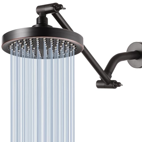 High Pressure Rain Shower Head with 11'' Extension Arm - High Flow Rainfall Showerhead - Luxury Modern Look - Pressure Boosting (Round, Oil Rubbed Bronze) - color: Oil Rubbed Bronze, style: 6" Round