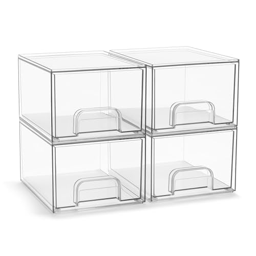 Sorbus Acrylic Storage Containers - 4 Pack, Stackable Storage Bins Set for Bathroom Organization - Clear Acrylic Drawer Organizers - Makeup Case Pull-Out Drawers (4.4’’ Tall) - size: 4 Pack, 4.4’’ Tall