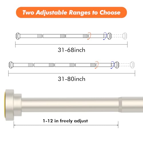 Shower Curtain Rod 31-80 in Adjustable Curtain Rod No Drilling Tension Shower Rod Stainless Steel for Bathroom Room Divider, Nickel - color: Nickel, size: 31"-80"