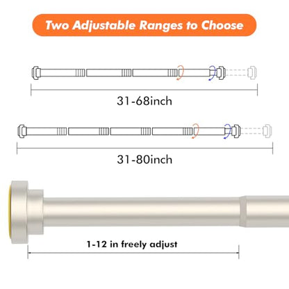 Shower Curtain Rod 31-80 in Adjustable Curtain Rod No Drilling Tension Shower Rod Stainless Steel for Bathroom Room Divider, Nickel - color: Nickel, size: 31"-80"