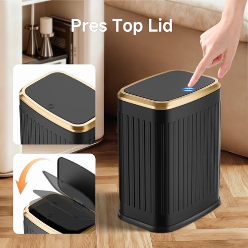 TIPGO Bathroom Trash Can with Lid, 2.1 Gallon / 8 Liter Small Garbage Can, Press Top Bin, Stainless Steel Wastebasket with Pop-Up Lid for Bedroom, Living Room, Office (Black) - color: Black