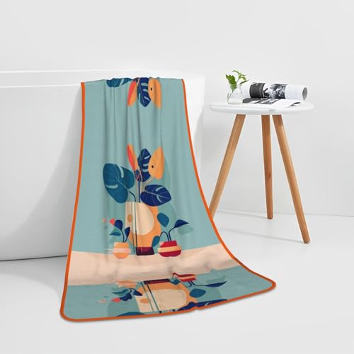 PHAYAH Blue Orange Turtleback Bamboo Patterned Bathroom Absorbent Coral Fleece Towel for Hotel Yoga Gym Shower Spa Bath Towel 27x55in Orange Hemming