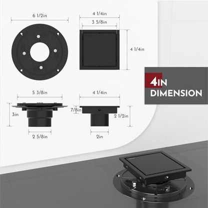 4 Inch Square Shower Drain Black Floor Drain with Flange Reversible 2-in-1 Cover Tile Insert Grate Removable SUS304 Stainless Steel CUPC Certified Matte Black - color: Matte Black, size: 4 Inch
