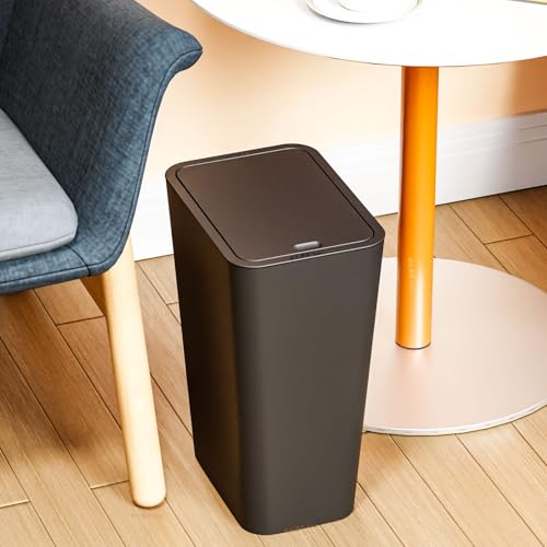 Yieach 12L Black Slim Bathroom Trash Can with Lid,3.17 Gallon Pet/Dog Proof Kitchen Trash Can,Rectangle Thin Garbage Can,Covered Waste Basket,Narrow Small Plastic Trashcan for Room,Bedroom,Office,3PCS - color: Black, size: 12L - 3 PACK