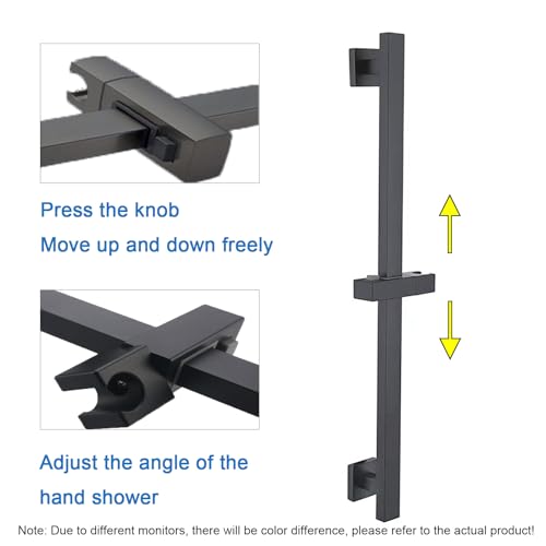 Bathroom Shower Slide Bar,26 Inch Square Slide Bar | with Height/Angle Adjustable Handheld Shower Head Holder Wall Mount , SUS 304 Stainless Steel (Matter Black)