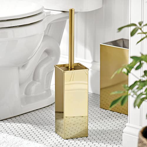 mDesign Steel Square Modern Toilet Bowl Brush and Holder for Bathroom Storage and Organization, Compact Free-Standing Design, Covered Brush - Sturdy, Deep Cleaning - Citi Collection - Soft Brass - color: Soft Brass