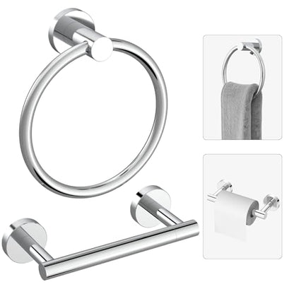 Toilet Paper Holder & Towel Holder, Bathroom Hardware Set-SUS304 Stainless Steel Double Post Pivoting Tissue Roll Holder and Hand Towel Ring Set for Bathroom, RV, Chrome - color: Chrome