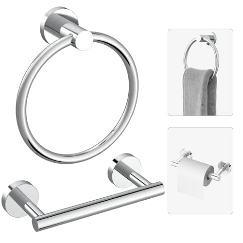 Toilet Paper Holder & Towel Holder, Bathroom Hardware Set-SUS304 Stainless Steel Double Post Pivoting Tissue Roll Holder and Hand Towel Ring Set for Bathroom, RV, Chrome - color: Chrome