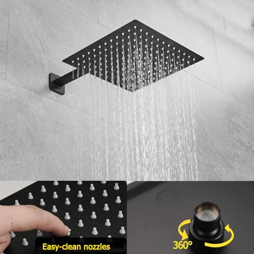 Matte Black Shower System 10 Inch Bathroom Luxury Rain Mixer Shower Combo Set Wall Mounted Rainfall Shower Head and Handheld System Shower Faucet Rough-in Valve Body and Trim Kit - color: Matte Black, size: 10 Inch