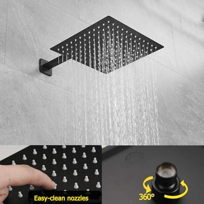 Matte Black Shower System 10 Inch Bathroom Luxury Rain Mixer Shower Combo Set Wall Mounted Rainfall Shower Head and Handheld System Shower Faucet Rough-in Valve Body and Trim Kit - color: Matte Black, size: 10 Inch