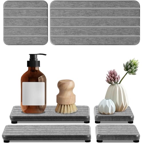4PCS Stone Drying Tray for Bathroom Sink and Kitchen Counter, Fast Drying Diatomite Stone Sink Tray Soap Trays, Diatomaceous Coaster, Water Absorbing Stones Trays for Sinks - color: Gray 4stripes