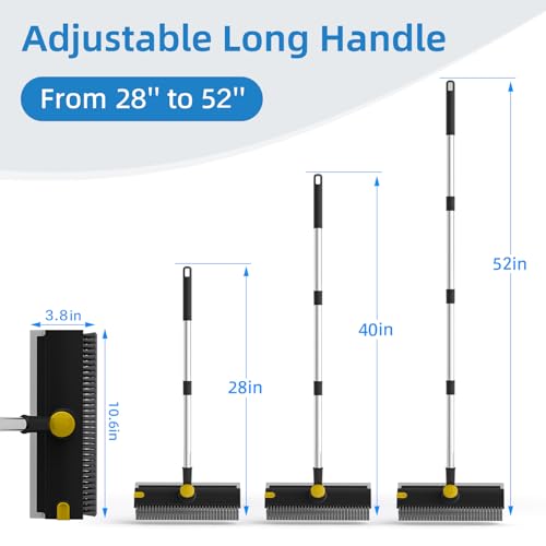 Floor Scrub Brush with Long Handle, 3 in 1 Scrape and Heavy-Duty Stiff Bristle Floor Scrubber Brush Broom with Squeegee and Tweezer for Cleaning Black - color: Black