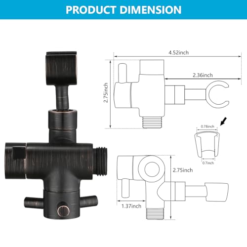 PDPBath Solid Brass 3 Way Shower Arm Diverter Valve with Handheld Holder for Dual Shower Heads with G1/2 Universal Connection - Oil Rubbed Bronze - color: Oil Rubbed Bronze-2