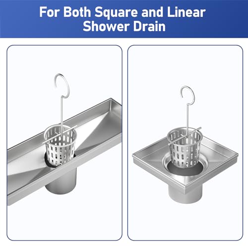 Hair Catcher Hair Strainer, 304 Stainless Steel Filter | w/Stainless Drain Key Lifting Hook, Hair and Debris Trap for Bernkot Square Linear Shower Drain