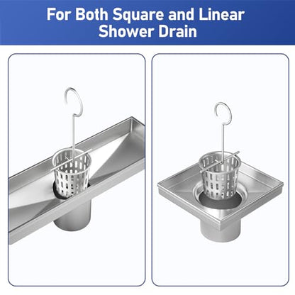 Hair Catcher Hair Strainer, 304 Stainless Steel Filter | w/Stainless Drain Key Lifting Hook, Hair and Debris Trap for Bernkot Square Linear Shower Drain