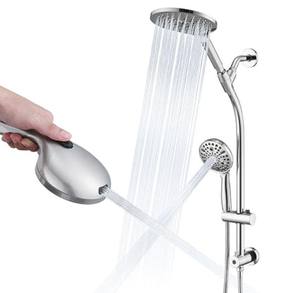 High Pressure Shower Head with Handheld Shower, 26" Adjustable Height Drill-Free Slide Bar, 3-Way Diverter for Easy Reach, Dual Shower Head Combo Set with 5ft Hose - Chrome - color: Chrome