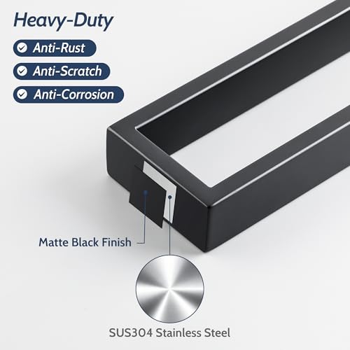 Sayayo Matte Black Towel Bar for Bathroom, 10 Inch Hand Towel Holder Wall Mount Square Towel Ring SUS304 Stainless Steel Towel Rack - color: Black, size: 10 INCH