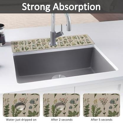 24" X 5.5" Kitchen Sink Splash Guard Faucet Mat Floral Super Absorbent Fast Drying Faucet Guard & Draining Mat Sink Splash Guard Behind Faucet for Kitchen, Bathroom - size: 24" x 24"