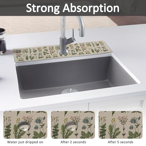 2PCS 24" X 5.5" Kitchen Sink Splash Guard Faucet Mat Floral Super Absorbent Fast Drying Faucet Guard & Draining Mat Sink Splash Guard Behind Faucet for Kitchen, Bathroom - size: 24" x 5.5"（2pcs）