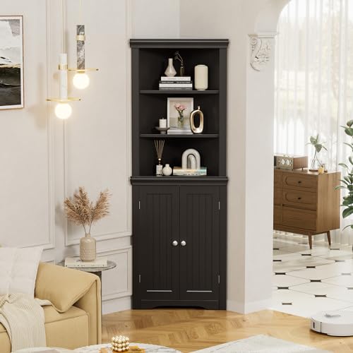 Flamaker Corner Cabinet, Freestanding Corner Shelf with 2 Doors and 3 Shelves, Bathroom Corner Storage Cabinet for Bathroom, Living Room, Kitchen (Espresso) - color: Espresso