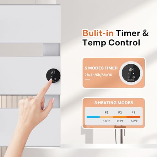 K&KALONZO Electric Towel Warmer Wall Mounted, Fast Heat in 2 Min, NTC Safety | 5 Timers & 3 Heat Levels Control, 2H Rapid Dry, Plug-In/Hardwired, Anti-Scald, Aluminum Heated Towel Rack for Bathroom, K3RW - color: White, size: 3-Bar