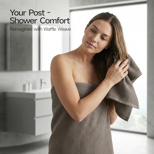 REDKISS Quick Dry Waffle Towel Set of 8, 100% Cotton,Lightweight & Highly Absorbent Waffle Towels for Bathroom, Spa, Gym, Pool-2 Bath Towels, 2 Hand Towels & 4 Washcloths,Brown - color: Brown