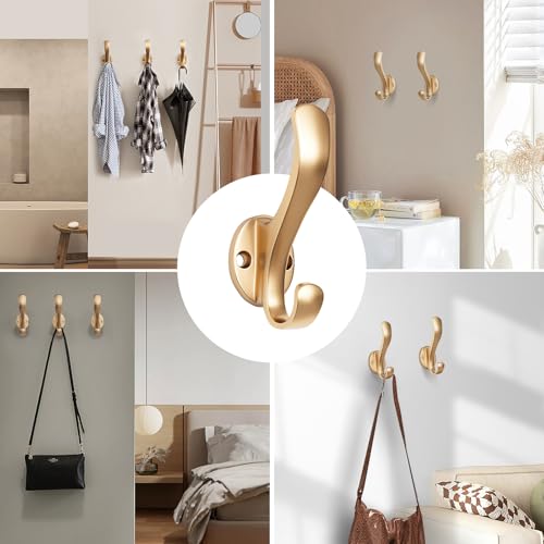 Heavy Duty Wall Hooks - Metal Screw-in Hooks for Hanging, Wall Mount Coat Hooks, Towel Hooks for Hat, Towel, Key, Robe, Scarf, Bag, Cap (6 Pack Gold) - color: Gold