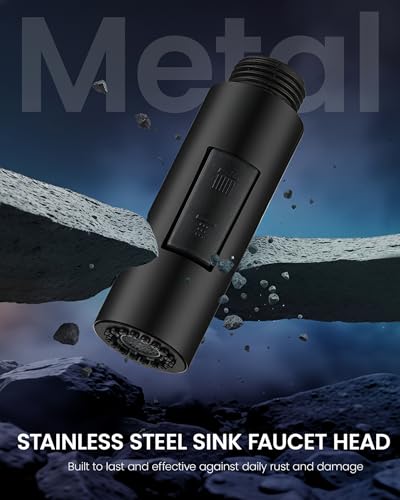 Metal Kitchen Faucet Head Replacement | Stainless Steel, 2-Mode Pull Down Kitchen Faucet Spray Head, with 15 Adapters, High Pressure Sink Sprayer Nozzle, Matte Black - color: Matte Black