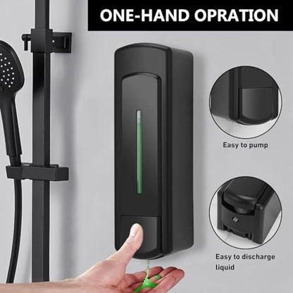 Manual Wall Mounted Single Soap Dispenser, 11.8oz/350ml Black Plastic | Kitchen Bathroom Commercial Shower Soap Dispenser, Clear Refillable Lotion Pump, for Liquid Containers Shampoo Chamber - color: Black