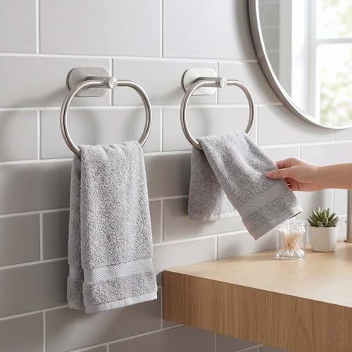 Towel Ring Self Adhesive No Drill Hand Towel Holder for Bathroom SUS 304 Stainless Steel Brushed Nickel (Silvery 2 Pcs) - color: Silver(2 Pcs)