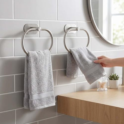 Towel Ring Self Adhesive No Drill Hand Towel Holder for Bathroom SUS 304 Stainless Steel Brushed Nickel (Silvery 2 Pcs) - color: Silver(2 Pcs)