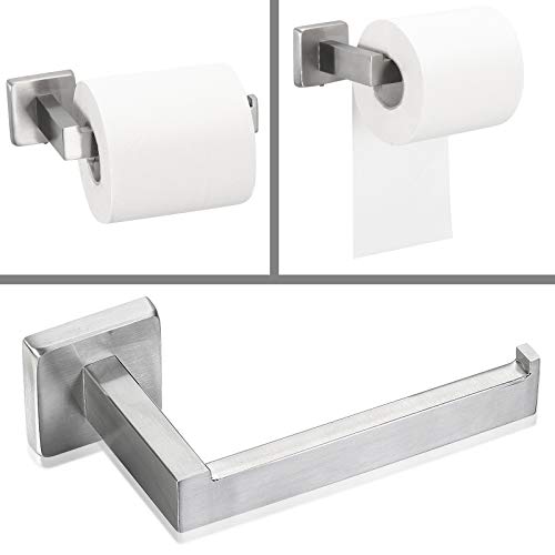 Rustproof 4-Piece Black Bathroom Hardware Set Including Towel Bar Toilet Paper Holder Towel Holder Robe Hook SUS304 Stainless Steel Wall Mount Contemporary Square Style Accessory, - color: Brushed Nickel