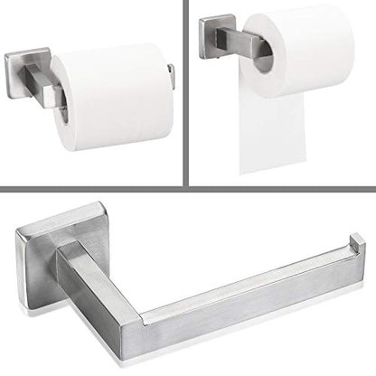Rustproof 4-Piece Black Bathroom Hardware Set Including Towel Bar Toilet Paper Holder Towel Holder Robe Hook SUS304 Stainless Steel Wall Mount Contemporary Square Style Accessory, - color: Brushed Nickel