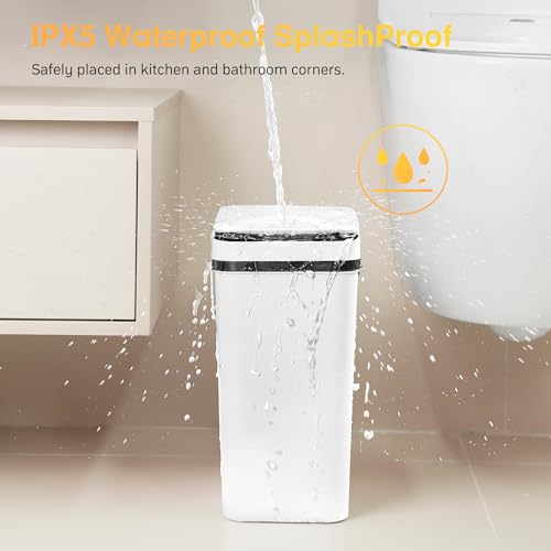 Bathroom Trash Can Automatic Touchless 2.6 Gallon Small Smart Trash Cans with Lid Slim Garbage Can for Kitchen, Toilet, Bedroom, RV, Living Room - color: White Battery, size: 2.6 Gallons