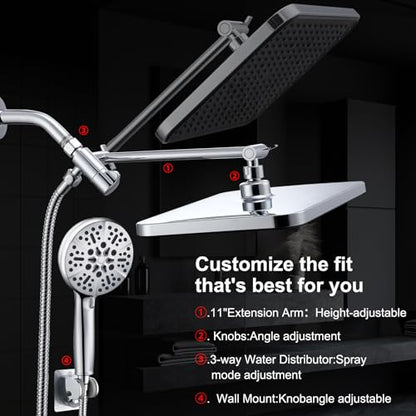 14 Inch Rain Shower Head and Handheld Spray Combo Set, Tool-Free Easy Installation Bathroom Shower System, High Pressure Multi-Function Showerhead with Multiple Spray Modes for Home Use - style: Classic