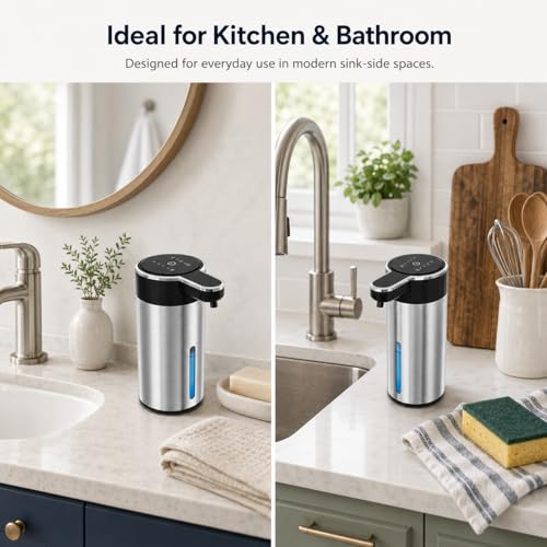 Automatic Liquid Soap Dispenser, Touchless Stainless Steel (Black, Liquid) | 13.5 oz Capacity, 4 Adjustable Levels, USB Rechargeable Liquid Soap Dispenser for Bathroom and Kitchen - color: Black, size: Liquid