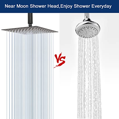 NearMoon Rain Shower Head With Shower Arm, Ceiling Mount Square Shower, Stainless Steel Ceiling Rainfall Showerhead- Waterfall Full Body Coverage (8 Inch, Matte Black) - color: Matte Black, size: 8 Inch