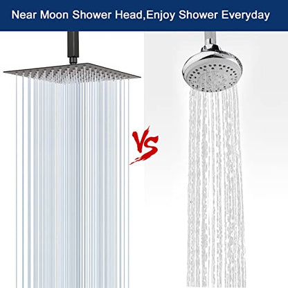 NearMoon Rain Shower Head With Shower Arm, Ceiling Mount Square Shower, Stainless Steel Ceiling Rainfall Showerhead- Waterfall Full Body Coverage (8 Inch, Matte Black) - color: Matte Black, size: 8 Inch