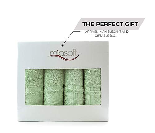 Miasoft Silver 100% Rayon Derived from Bamboo Towel Set - Soft and Washable Turkish Bath Towels for Hands, Face and Hair - Set of 4 in Gift Box - Deseret Green
