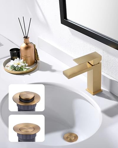 WOWOW Gold Bathroom Drain Assembly with Lift Rod and Overflow Stopper for Vessel Sink - color: Gold, style: Style B: lift rod drain