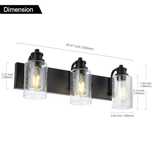 3 Lights Black Vanity Light Fixtures Over Mirror with Seedy Glass Shade,Industrial Wall Mount Lamp Metal Bathroom Lighting - color: Seedy Glass, size: 3 Light