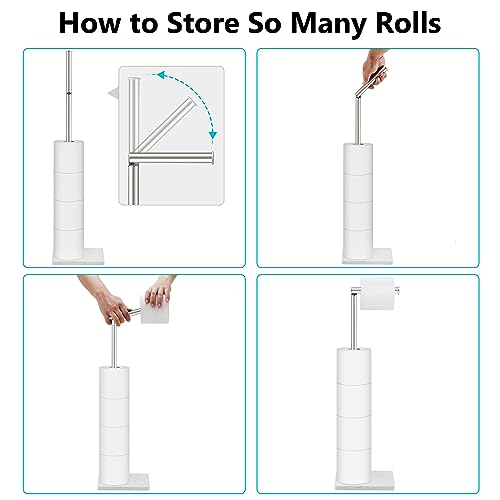 Toilet Paper Holder Free Standing, 6 Rolls Modern Stainless Steel Standing Bathroom Toilet Paper Roll Holder Stand with Storage Brushed Nickel Tissue Holder, Marble Base, Naturous - color: Brushed Nickel